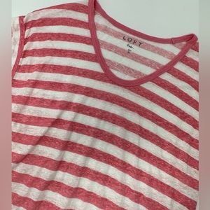 Loft Pink Striped 100% Linen Short Sleeve Tee T-shirt Sz M S2.